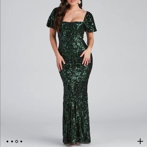 New Quinn Sequin Scroll Puff Sleeve Dress